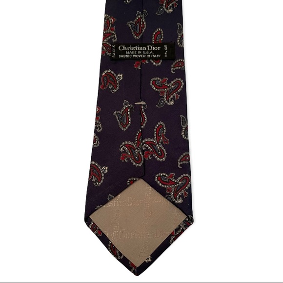 CHRISTIAN DIOR Necktie 100% Silk Navy Paisley 55” Long Classic Tie - Picture 4 of 7